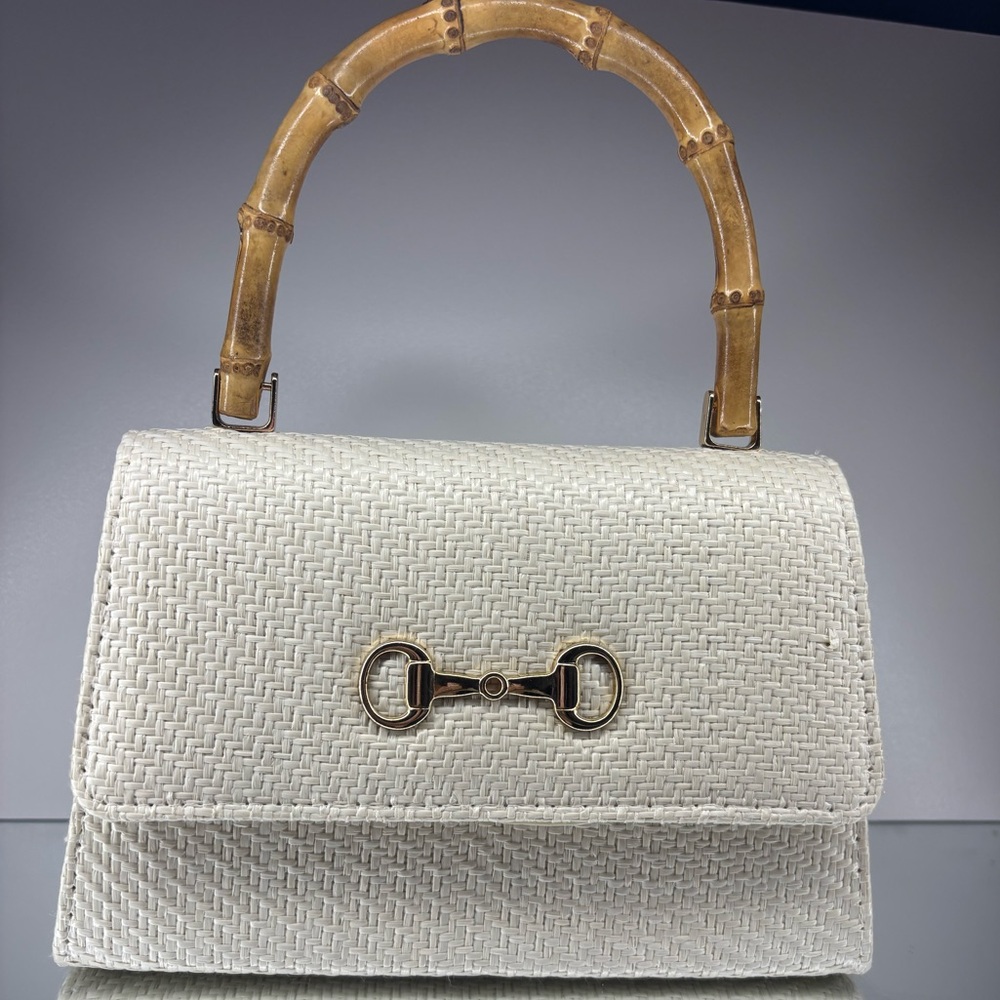 Tommy Bahama White Satchel with Bamboo Handles